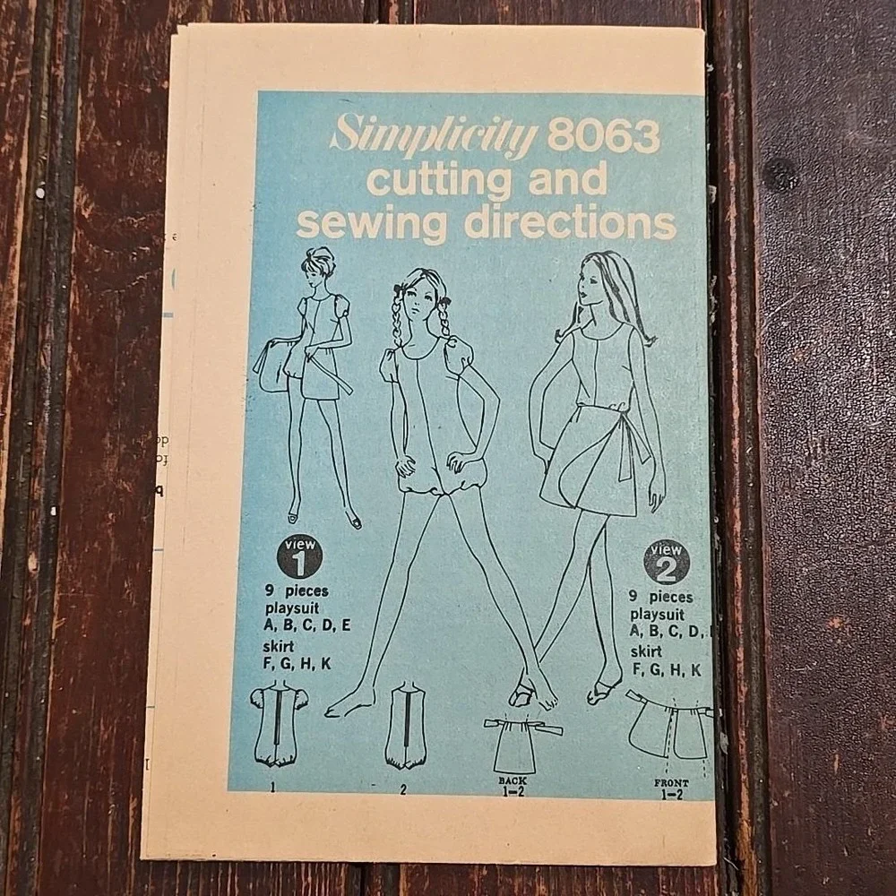 Vtg 1968 Simplicity‎ Pattern 8063 Bloomer Playsuit + Mini Wrap Skirt Sz 8 UC